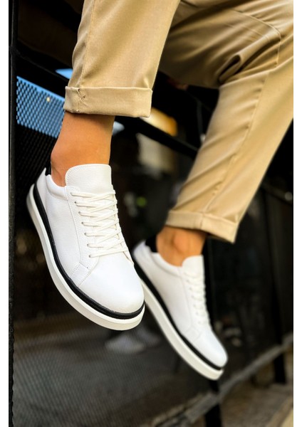 CH979 - Santoni Gbt Spor Erkek Ayakkabı Beyaz/sıyah