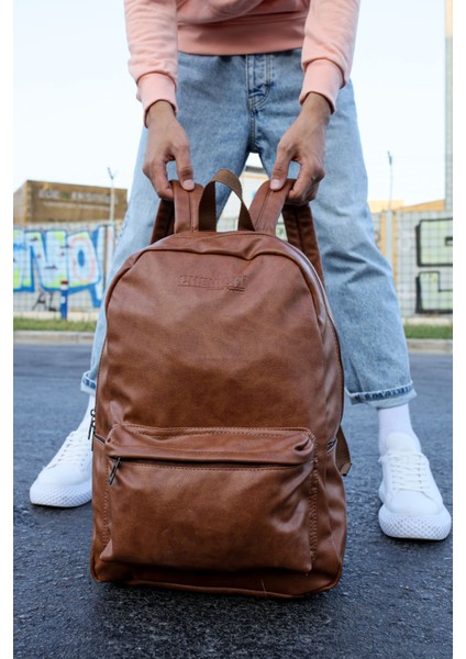 CNT006 - Cilt Deri Erkek Sırt Çantası Taba