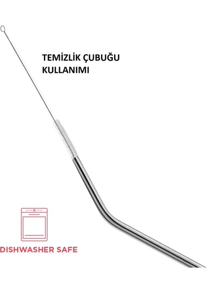 Çelik Pipet Paslanmaz Çelik Metal Meşrubat Pipeti ve Pipet Temizleme Fırçası Seti 5 Parça modelleri