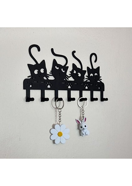 Kedi Figürlü Anahtar Askılığı Duvara Yapıştırmalı Askılık Yapışkanlı ve Delme Gerektirmez