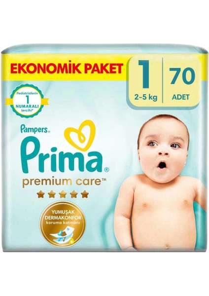 Bebek Bezi Premium Care 1 Beden Yenidoğan Ekonomik Paket 2-5 kg 70 Adet