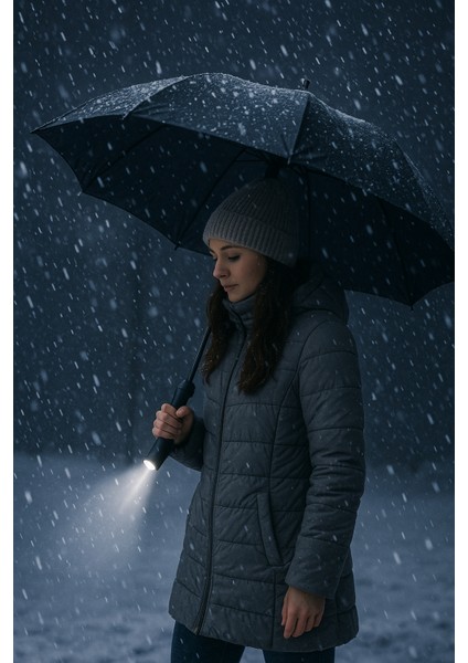 Siyah El Fenerli Katlanabilir Şemsiye – Yağışlı ve Karanlık Havalara Özel Tasarım modelleri