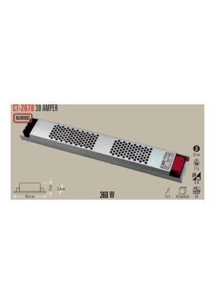 30A Slim Şerit Led/modül LED Trafosu Fansız Delikli Kasa CT-2678 modelleri