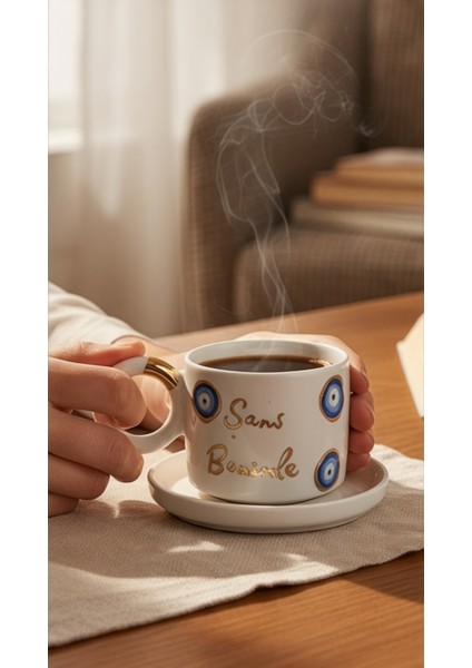 24K Altın Dekorlu "şans Benimle" Temalı Kahve Fincanı Çay Fincanı Mug