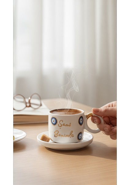 24K Altın Dekorlu "şans Benimle" Temalı Kahve Fincanı Çay Fincanı Mug indirimleri