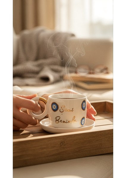 24K Altın Dekorlu "şans Benimle" Temalı Kahve Fincanı Çay Fincanı Mug