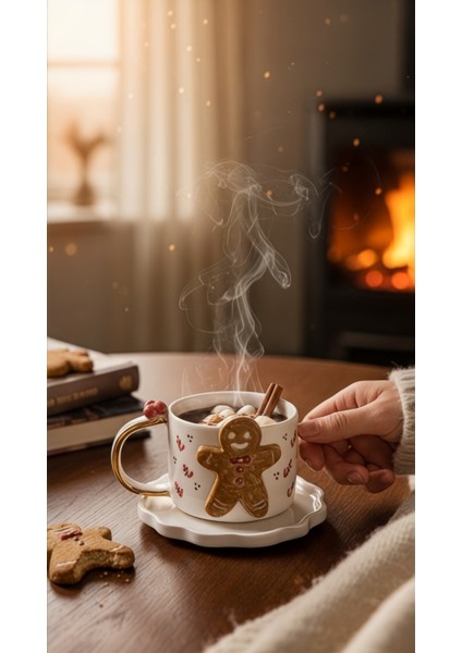 24K Altın Süslemeli Kurabiye Adam Seramik Mug Yılbaşı Yeni Yıl Hediyesi