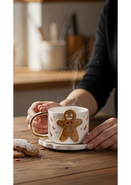 24K Altın Süslemeli Kurabiye Adam Seramik Mug Yılbaşı Yeni Yıl Hediyesi modelleri