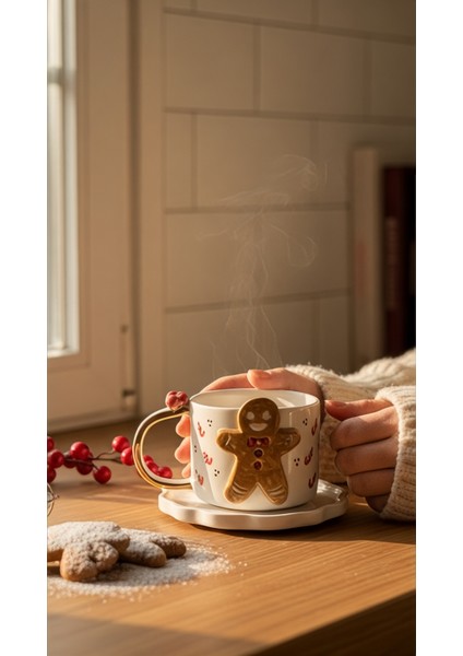 24K Altın Süslemeli Kurabiye Adam Seramik Mug Yılbaşı Yeni Yıl Hediyesi fırsatları