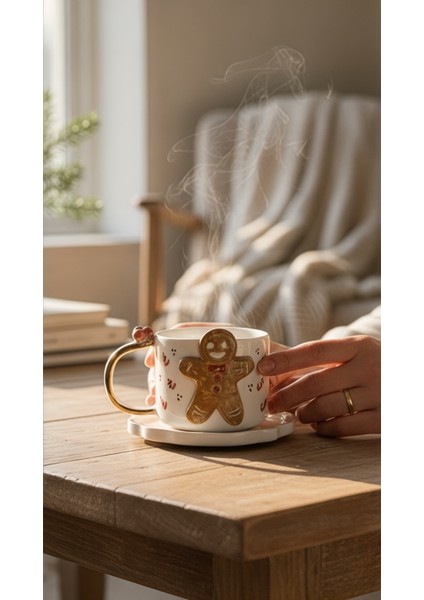 24K Altın Süslemeli Kurabiye Adam Seramik Mug Yılbaşı Yeni Yıl Hediyesi