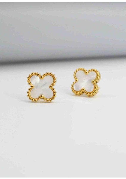 Gold Beyaz Mini Yonca Çelik Küpe fiyatları