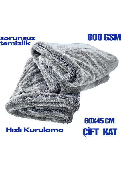 600 Gsm Çift Kat Özel Dikişli Mikrofiber Pro Oto Kurulama Havlusu | Çizmez, Iz Bırakmaz, Süper Emici