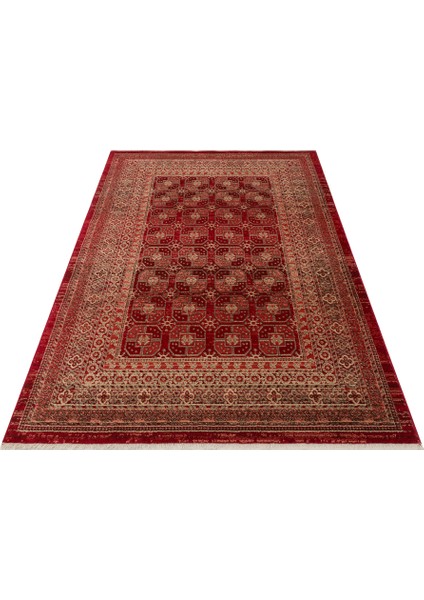 Kavala 03 Red Etnik Desenlere Sahip Dayanıklı Yapısı ve Canlı Renkleri ile Öne Çıkan Makine Halısı indirimleri