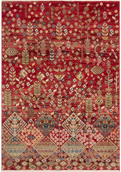 Kavala 01 Red Etnik Desenlere Sahip Dayanıklı Yapısı ve Canlı Renkleri ile Öne Çıkan Makine Halısı