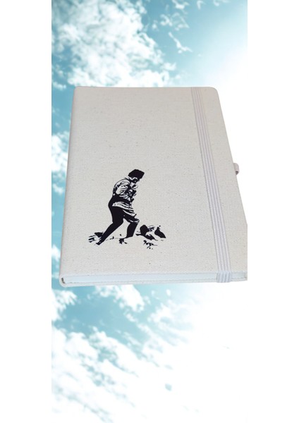 Atatürk Siluet Baskılı Ham Bez Kapak 13X21 cm Çizgili Defter – Lastikli Premium Ajanda