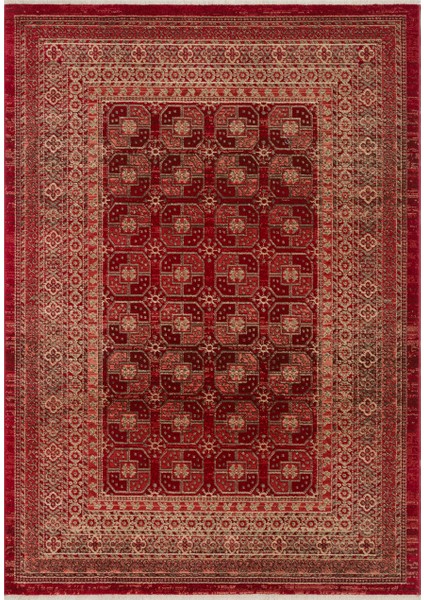 Kavala 03 Red Etnik Desenlere Sahip Dayanıklı Yapısı ve Canlı Renkleri ile Öne Çıkan Makine Halısı