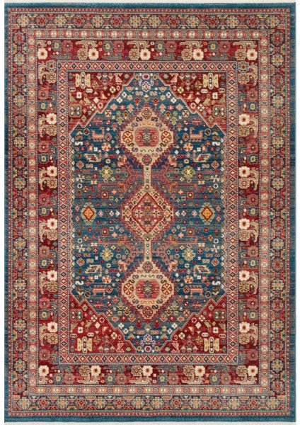 Kavala 05 Navy Red Etnik Desenli Dayanıklı Yapısı ve Canlı Renkleri ile Öne Çıkan Makine Halısı