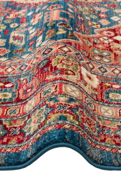 Kavala 05 Navy Red Etnik Desenli Dayanıklı Yapısı ve Canlı Renkleri ile Öne Çıkan Makine Halısı modelleri