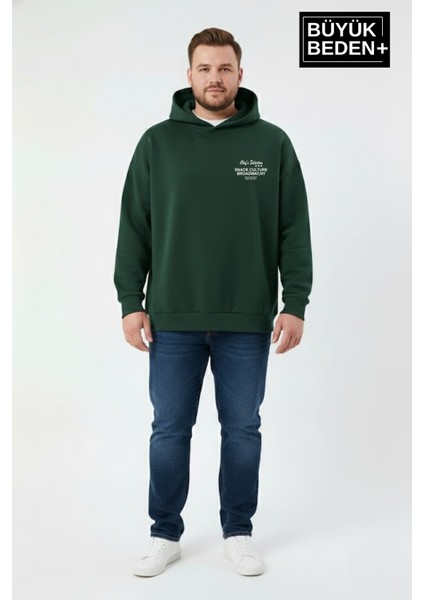 Erkek Büyük Beden Chef Baskılı Kapüşonlu Rahat Kalıp Sweatshirt SPR26BSW966