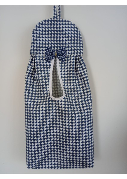 Indigo Kaz Ayağı Desenli Poşetlik: Poşet Düzenleyici, Mutfak, Karavan, Kamp, Outdoor