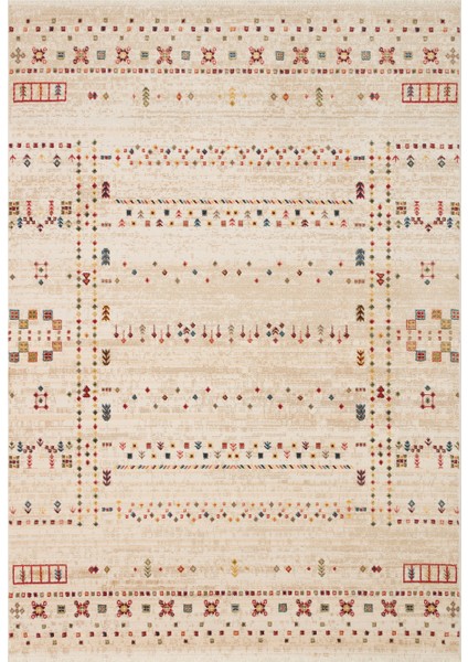 Kavala 06 Cream Etnik Desenlere Sahip Dayanıklı Yapısı ve Canlı Renkleri ile Öne Çıkan Makine Halısı