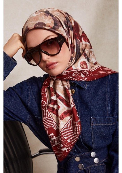 Kırmızı Desenli Twill Ipek EŞARP-0918