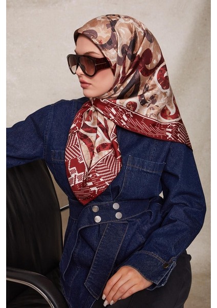 Kırmızı Desenli Twill Ipek EŞARP-0918 fiyatları