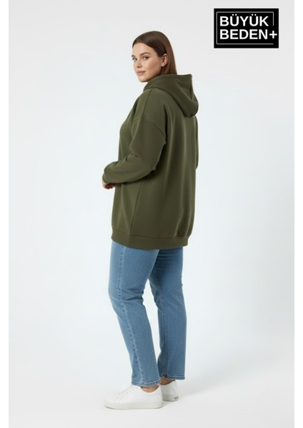 Kadın Büyük Beden Kapşonlu Rahat Kalıp Hoodie – Milano Italia Baskılı Sweatshırt SPR26BSWK967 fiyatları