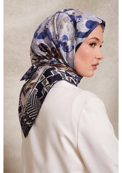 Lacivert Desenli Twill Ipek EŞARP-0918 fiyatları