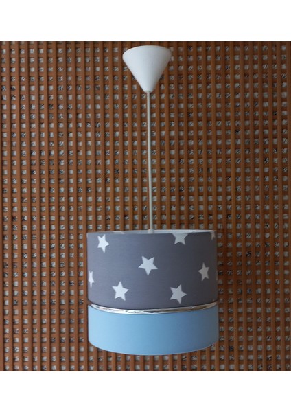 Gri Yıldızlı Mavi 2.li Set M-750 Kumaş Kaplama Genç ve Çocuk Odası Avize ve Abajur Takımı fiyatları