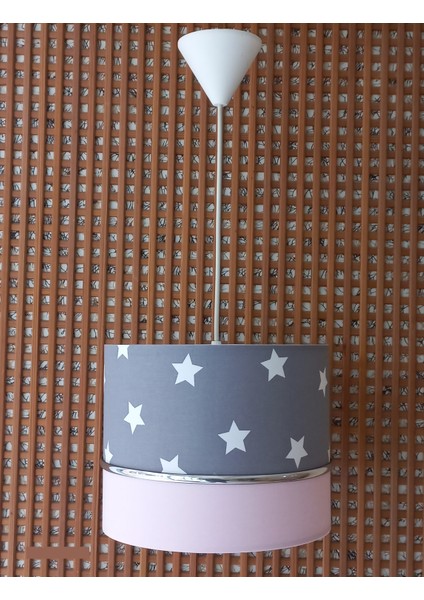 Gri Yıldızlı Pembe 2.li Set M-745 Kumaş Kaplama Genç ve Çocuk Odası Avize ve Abajur Takımı fiyatları