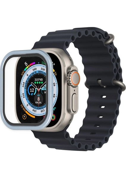 MYT09 Apple Watch Ultra 49MM Alüminyum Kasa Cam Ekran Koruyucu - Mavi