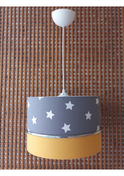 Gri Yıldızlı Sarı 2.li Set M-743 Kumaş Kaplama Genç ve Çocuk Odası Avize ve Abajur Takımı fiyatları