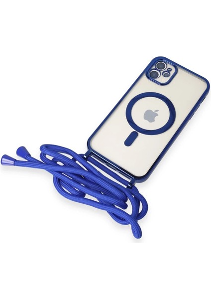 MYT09 iPhone 11 Kılıf Divo Lazer Askılı Magsafe Kapak - Mavi