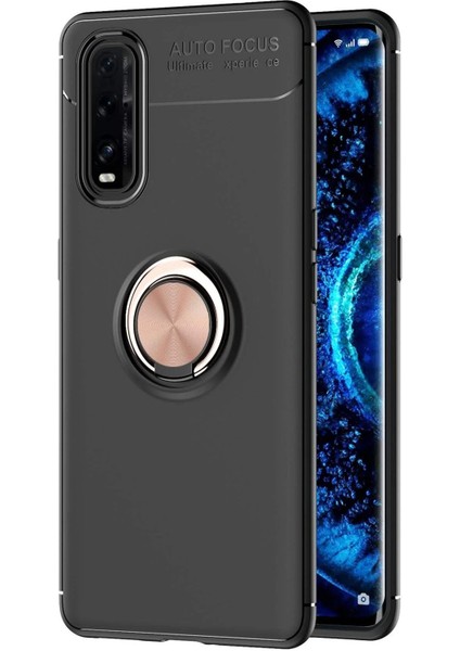 MYT09 Oppo Find X2 Kılıf Range Yüzüklü Silikon - Siyah-Gold