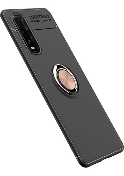 MYT09 Oppo Find X2 Kılıf Range Yüzüklü Silikon - Siyah-Gold fiyatları