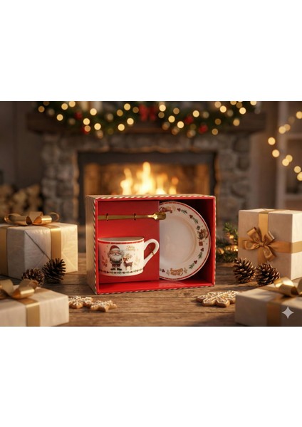 Noel Baba Temalı Kupa – Tabak – Kaşık 3’lü Hediye Seti fırsatları