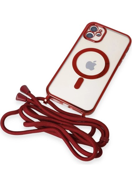 MYT09 iPhone 12 Kılıf Divo Lazer Askılı Magsafe Kapak - Kırmızı