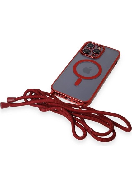 MYT09 iPhone 13 Pro Max Kılıf Divo Lazer Askılı Magsafe Kapak - Kırmızı