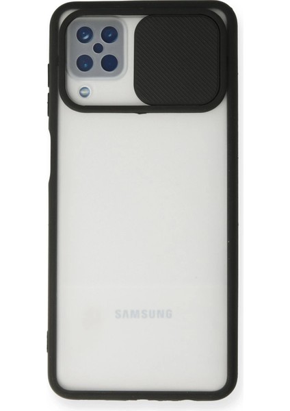 MYT09 Samsung Galaxy A12 Kılıf Palm Buzlu Kamera Sürgülü Silikon - Siyah