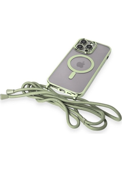 MYT09 iPhone 14 Pro Max Kılıf Divo Lazer Askılı Magsafe Kapak - Koyu Yeşil