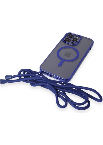 MYT09 iPhone 12 Pro Max Kılıf Divo Lazer Askılı Magsafe Kapak - Mavi