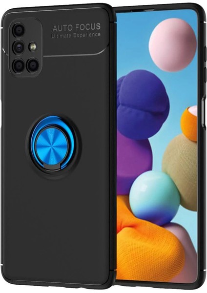 MYT09 Samsung Galaxy M51 Kılıf Range Yüzüklü Silikon - Siyah-Mavi