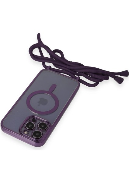 MYT09 iPhone 13 Pro Max Kılıf Divo Lazer Askılı Magsafe Kapak - Derin Mor indirimleri