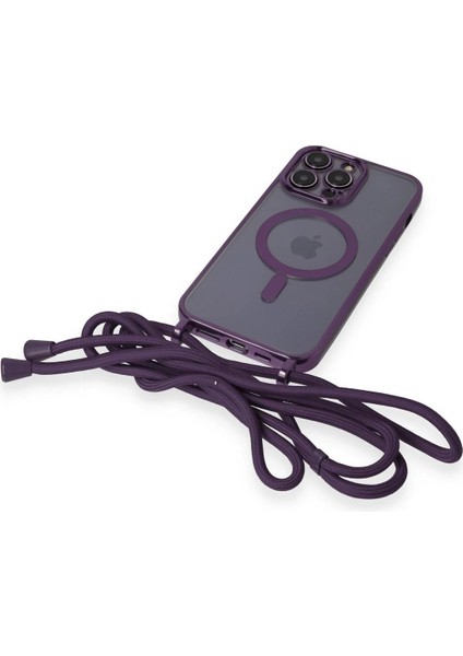 MYT09 iPhone 13 Pro Max Kılıf Divo Lazer Askılı Magsafe Kapak - Derin Mor