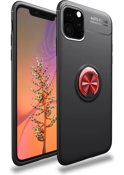 MYT09 iPhone 11 Pro Max Kılıf Range Yüzüklü Silikon - Siyah-Kırmızı