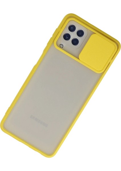 MYT09 Samsung Galaxy A22 Kılıf Palm Buzlu Kamera Sürgülü Silikon - Sarı modelleri