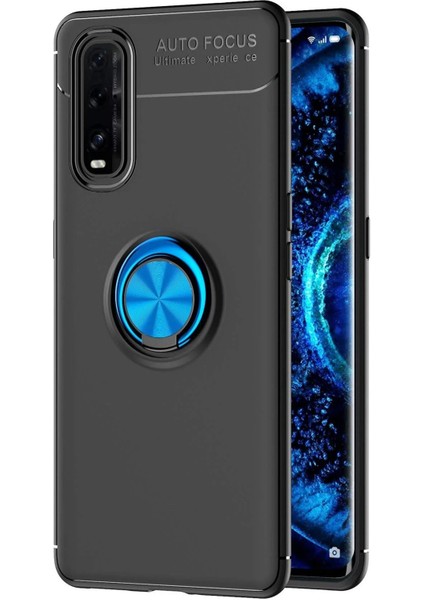 MYT09 Oppo Find X2 Kılıf Range Yüzüklü Silikon - Siyah-Mavi