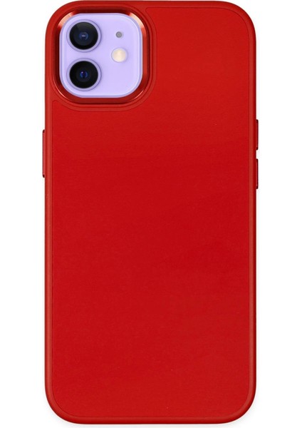 MYT09 iPhone 12 Kılıf Asya Deri Silikon - Kırmızı