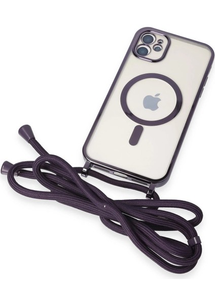 MYT09 iPhone 11 Kılıf Divo Lazer Askılı Magsafe Kapak - Derin Mor